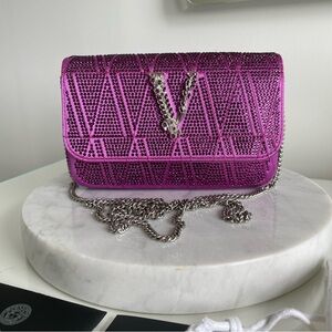 Versace Virtus Embellished Crystal Bag Purple
